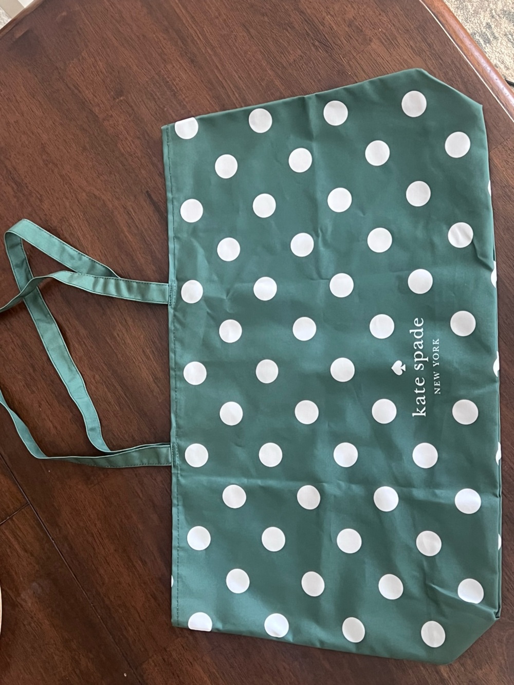 Brand new Kate Spade Green and White Polka Dot Canvas Tote 26x15